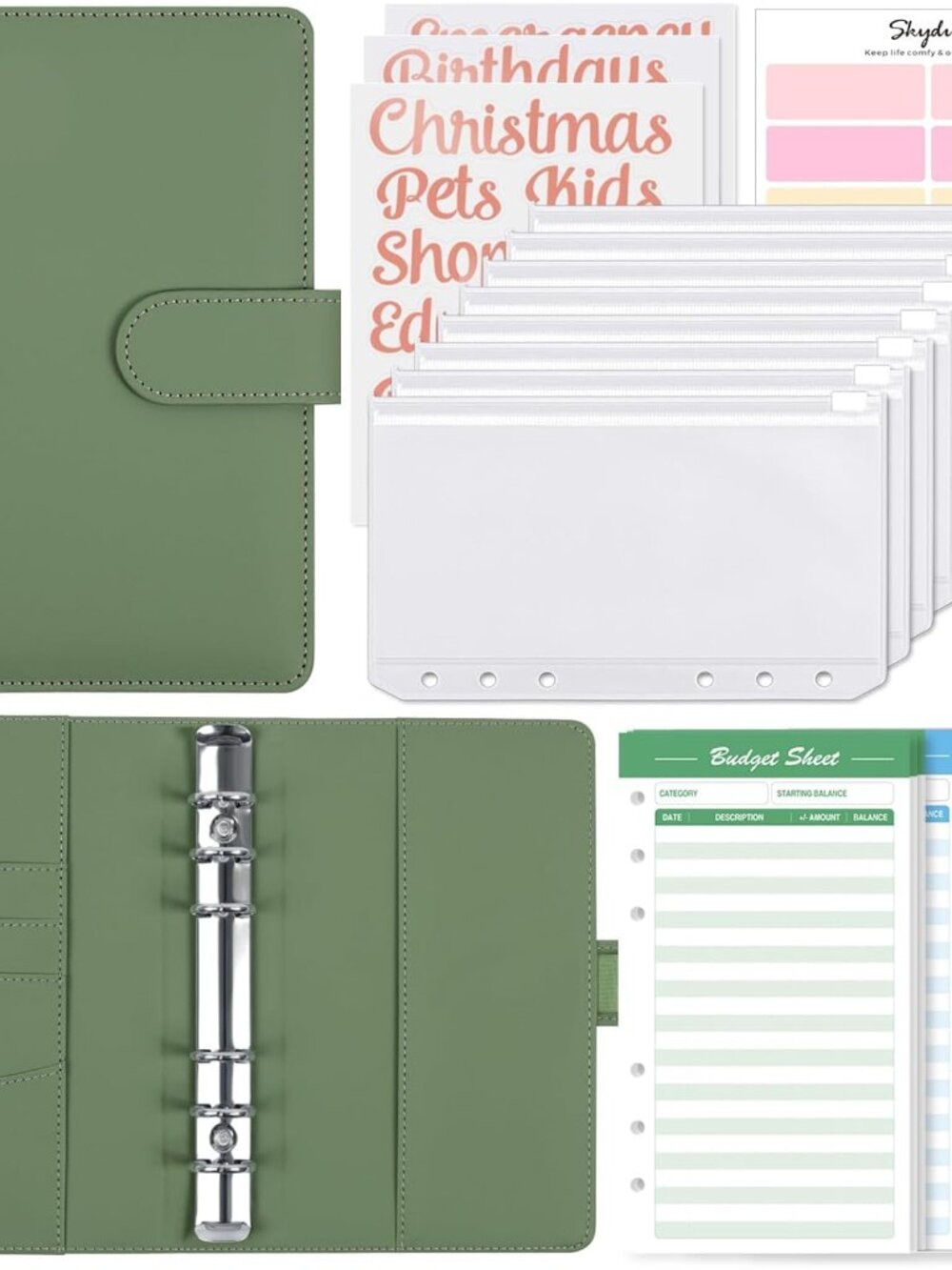 Budget Binder with 8pcs Zipper Envelopes,Money Organizer for Cash with 12pcs Exp